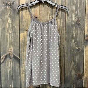 Paper Crane Polka Dot Top S Grey Gold Shimmer Rope Straps‎ Boho Overlay Tank